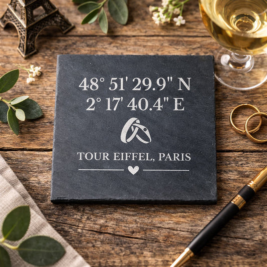 Dessous de verre en ardoise gravés - Coordonnées GPS