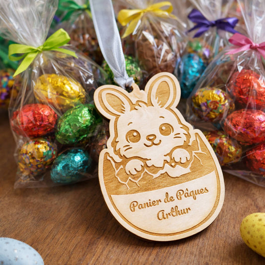 Étiquette Œuf de Pâques en Bois Personnalisée
