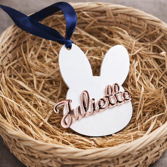 Étiquette Lapin de Pâques Personnalisée – Prénom en Acrylique Miroir