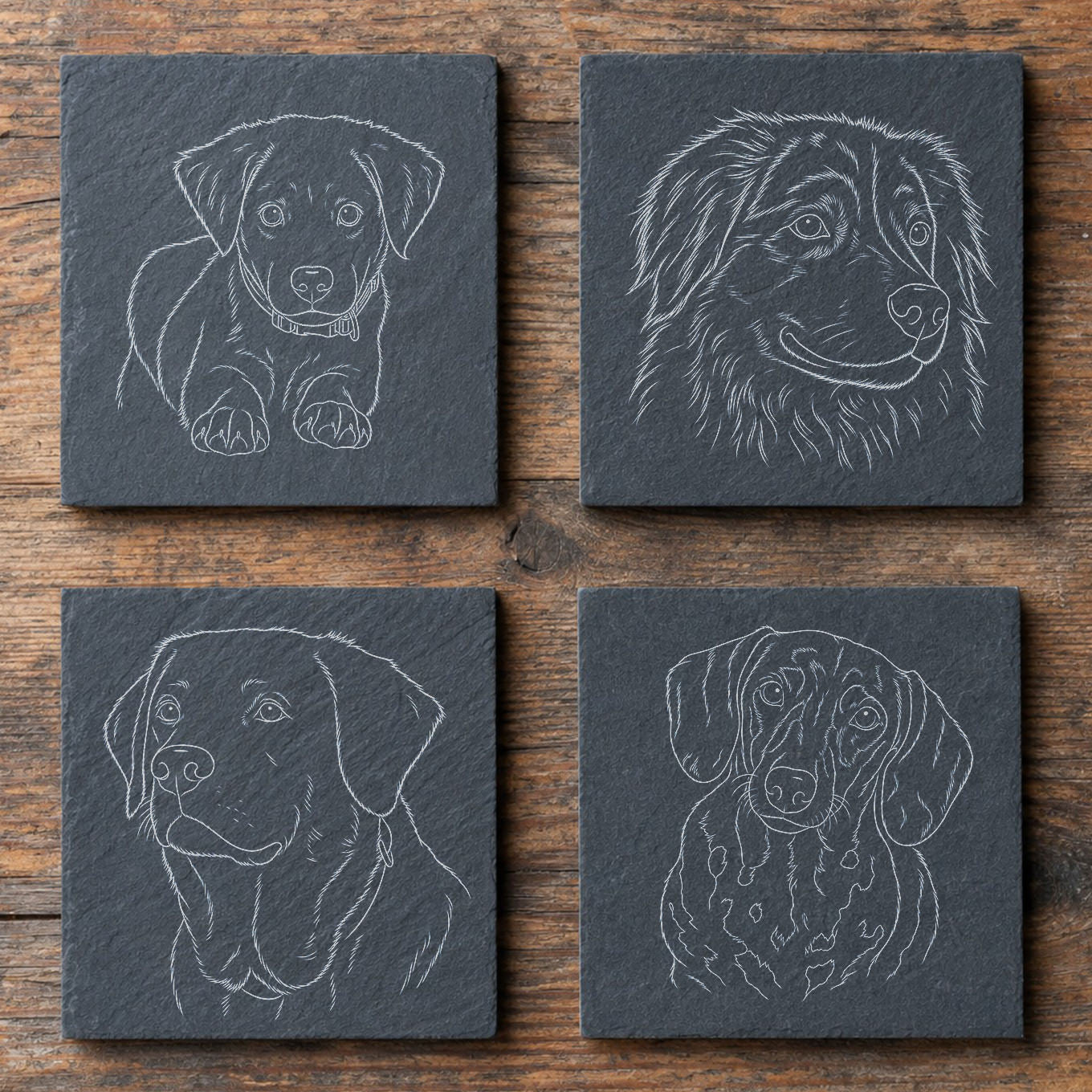 Dessous de verre en ardoise gravés - Portrait de votre animal