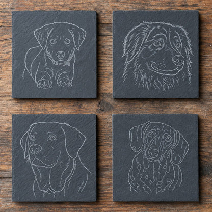 Dessous de verre en ardoise gravés - Portrait de votre animal