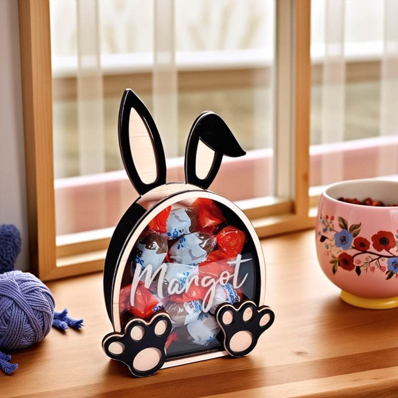Boîte de Pâques en bois - Lapin pour chocolats
