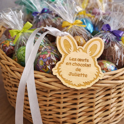 Étiquette de Pâques en Bois Personnalisée – “Les œufs en chocolat de …”