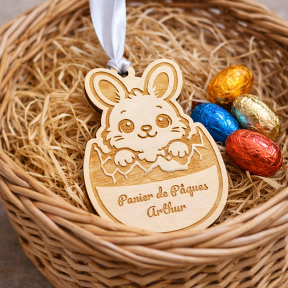 Étiquette Œuf de Pâques en Bois Personnalisée