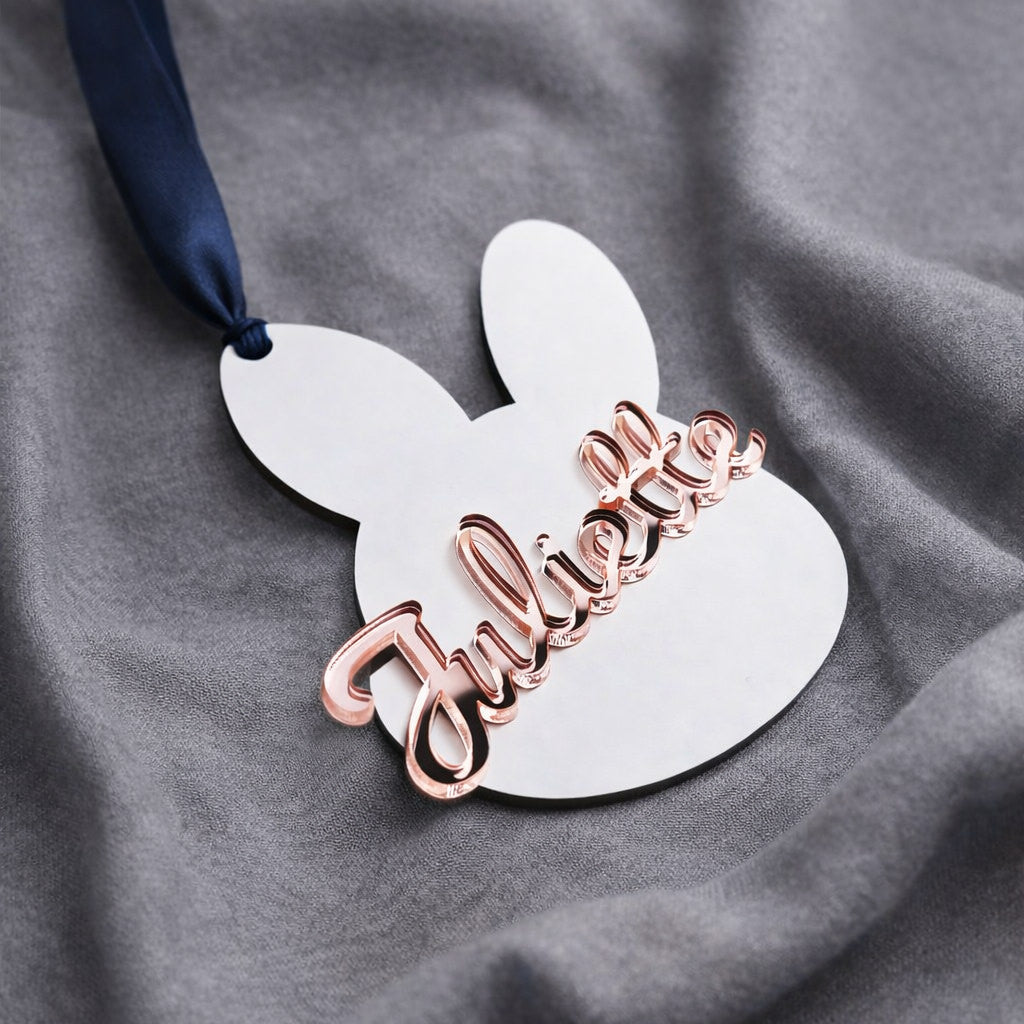 Étiquette Lapin de Pâques Personnalisée – Prénom en Acrylique Miroir