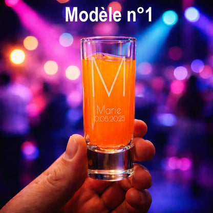 Verre shooter personnalisé 6 cl - Initiales, prénom et date