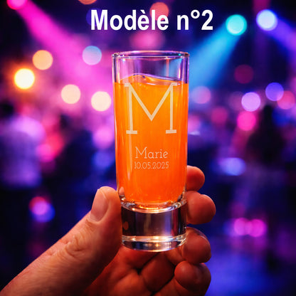 Verre shooter personnalisé 6 cl - Initiales, prénom et date