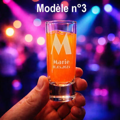 Verre shooter personnalisé 6 cl - Initiales, prénom et date