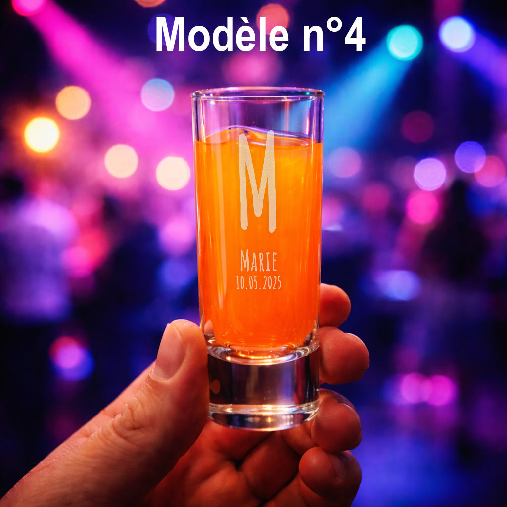 Verre shooter personnalisé 6 cl - Initiales, prénom et date