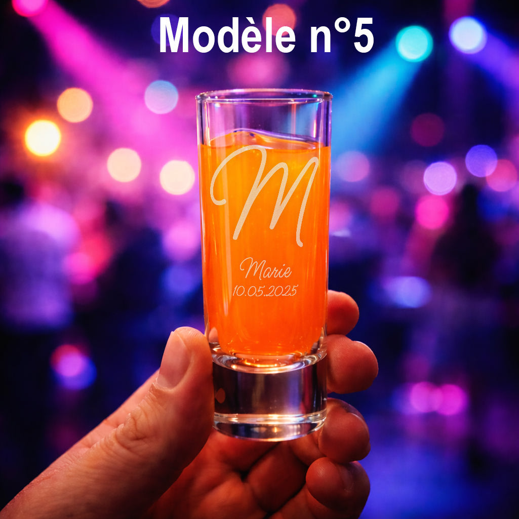 Verre shooter personnalisé 6 cl - Initiales, prénom et date