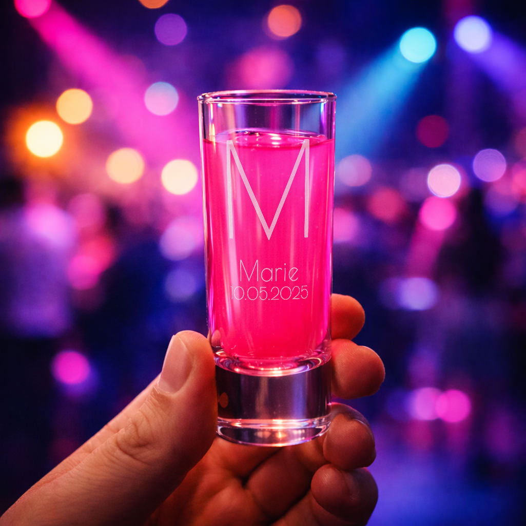 Verre shooter personnalisé 6 cl - Initiales, prénom et date