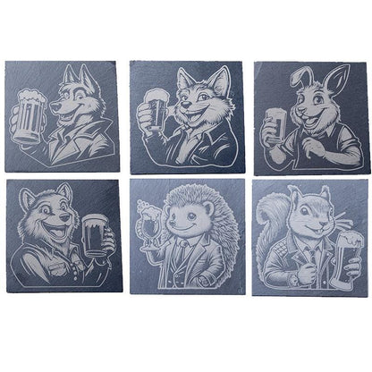 Dessous de verre en ardoise gravés - 6 Animaux