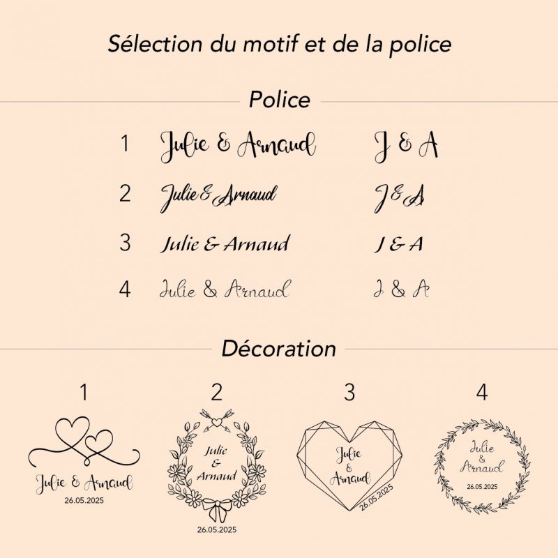 Sélection de la police et du motif pour la gravure personnalisé