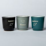 Collection de tasses expresso personnalisables en céramique noire, grise et bleue.